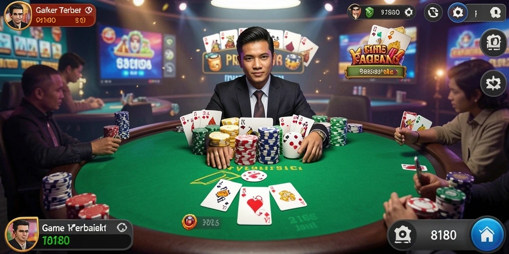 Tampilan gameplay Poker yang seru dan interaktif dalam 8180.