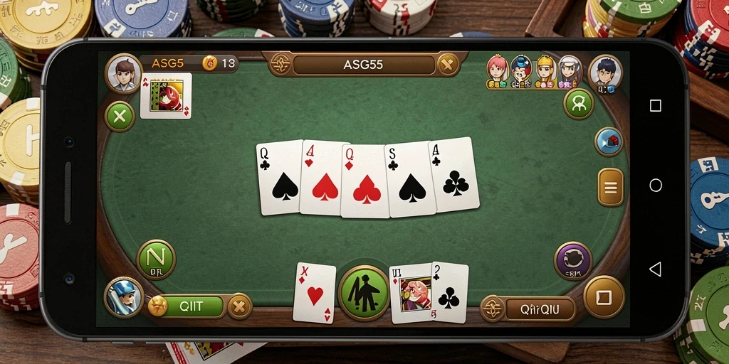 Tangkapan layar gameplay ASG55 yang menampilkan keseruan bermain QiuQiu.