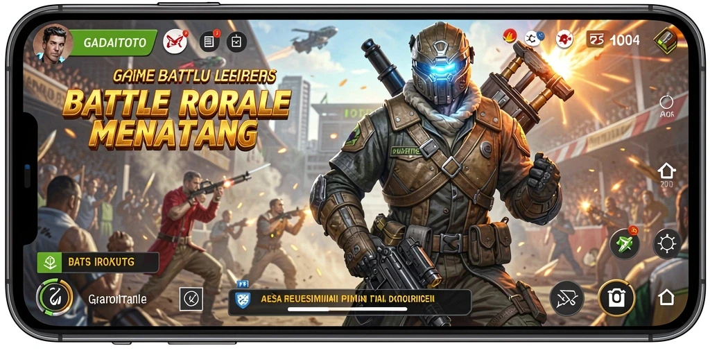 Gameplay GADAITOTO menampilkan pertempuran epik Battle Royale.