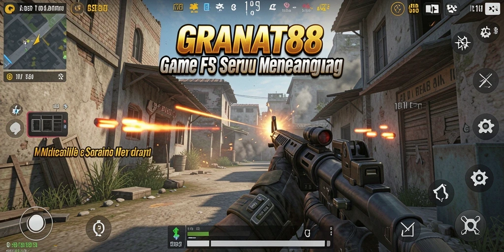 Tampilan gameplay menegangkan dalam pertarungan FPS di GRANAT88.