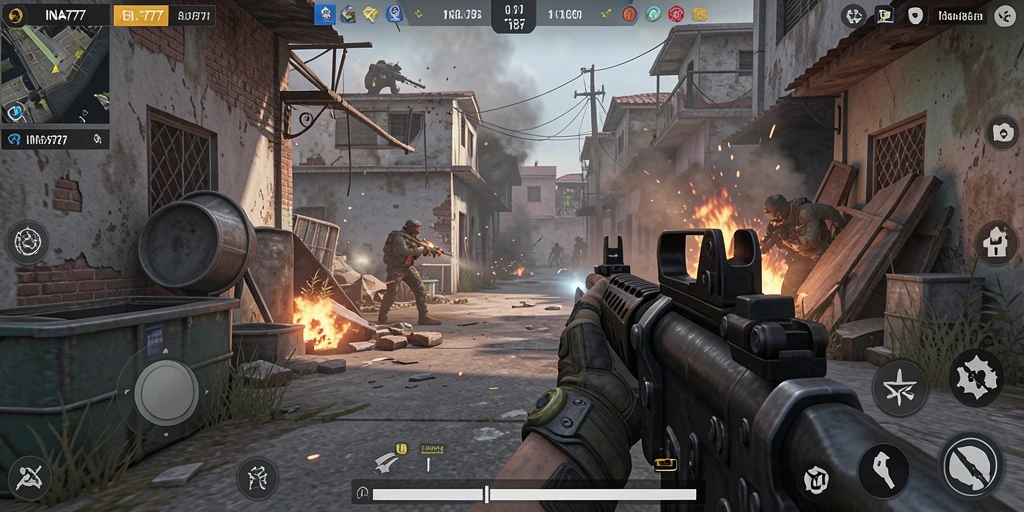 Screenshot menampilkan aksi menegangkan dalam game FPS INA777.