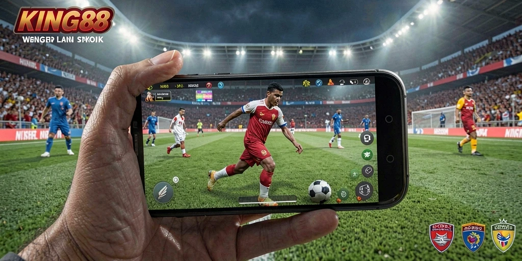 Screenshot KING88 menunjukkan gameplay sepak bola yang intens dan realistis.