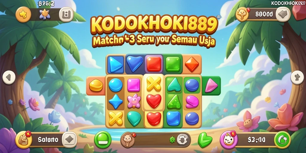 Screenshot gameplay KODOKHOKI889 menampilkan keseruan mencocokkan batu permata.