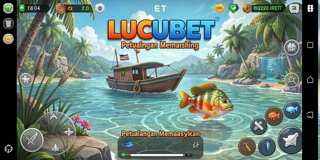 Screenshot gameplay LUCUBET menampilkan aksi memancing yang menegangkan.