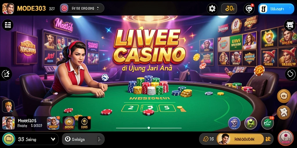 Screenshot MODE303 menampilkan dealer langsung dalam sesi permainan Live Casino.