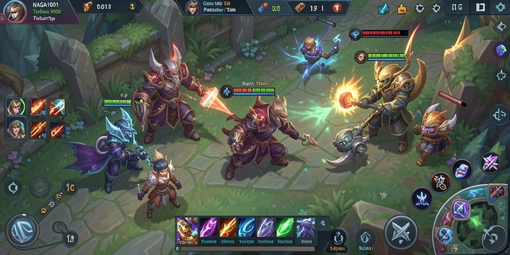 Screenshot menunjukkan aksi seru gameplay MOBA di NAGA1001.
