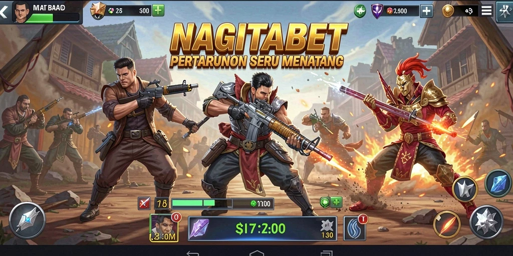 Screenshot NAGITABET menampilkan karakter bertarung dalam arena yang dinamis.