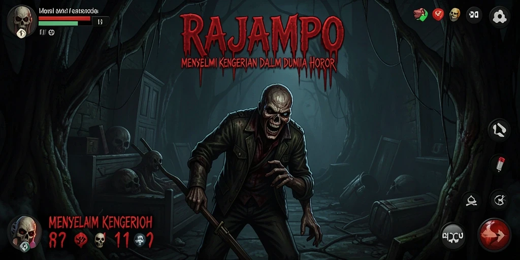 Tampilan gameplay RAJAMPO yang menegangkan dan menyeramkan.
