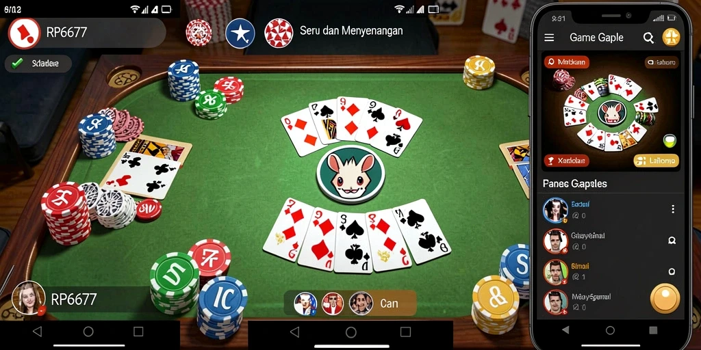 Tampilan gameplay seru game Gaple RP6677 yang menarik.