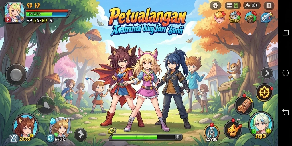 Screenshot permainan RP6789 menampilkan aksi seru dan karakter anime yang indah.
