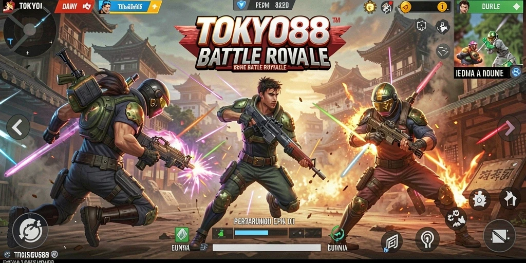 Screenshot menunjukkan aksi seru dalam pertempuran TOKYO88.